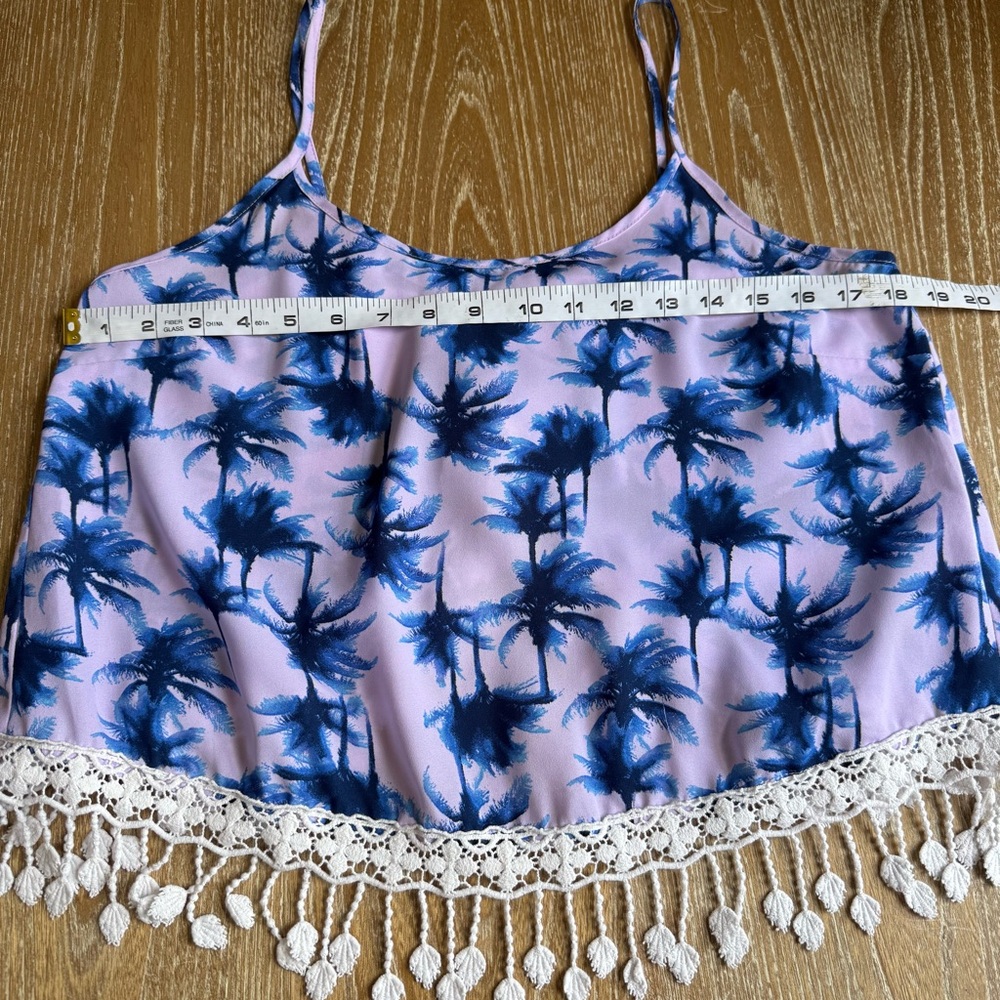Charlotte Russe Babydoll Y2K Cami Womens Medium Crochet Fringe Hawaiian Tropical - Picture 4 of 9